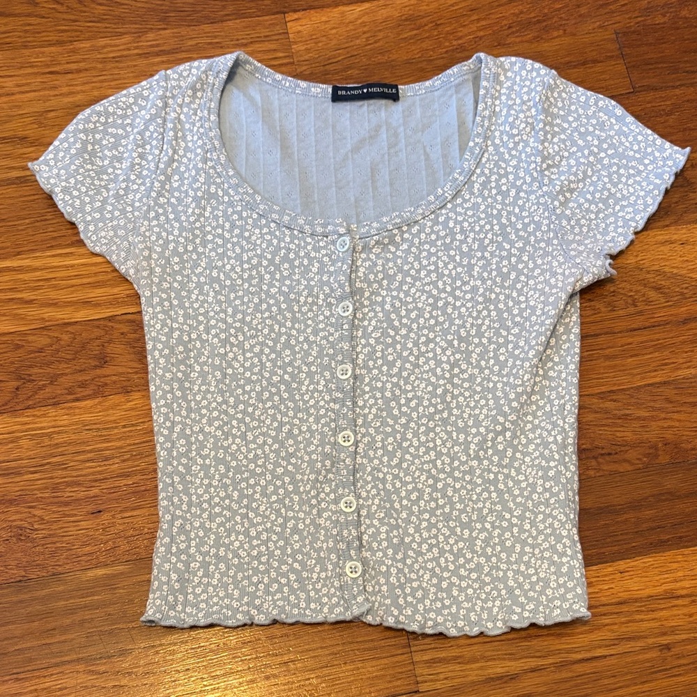 Brandy Melville Light Blue Floral Button-Down Shirt
